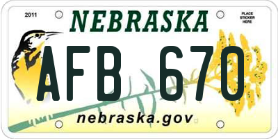 NE license plate AFB670