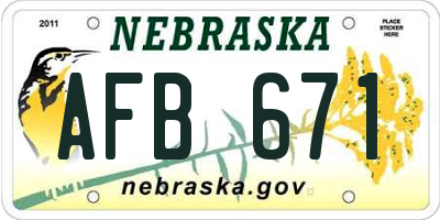 NE license plate AFB671