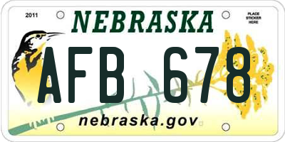 NE license plate AFB678