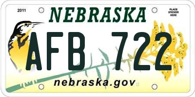 NE license plate AFB722