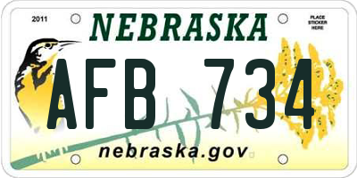 NE license plate AFB734
