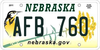 NE license plate AFB760