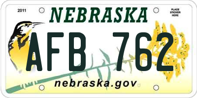 NE license plate AFB762