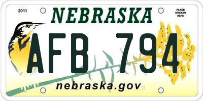 NE license plate AFB794