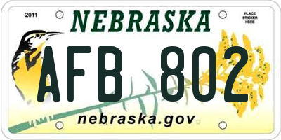 NE license plate AFB802