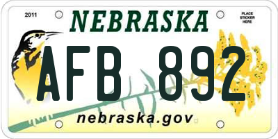 NE license plate AFB892
