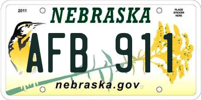 NE license plate AFB911