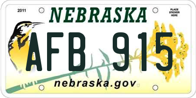 NE license plate AFB915