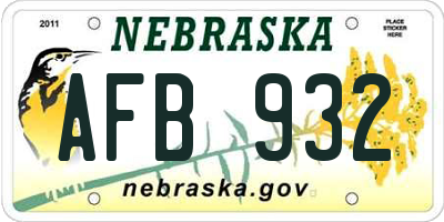 NE license plate AFB932