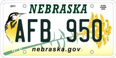 NE license plate AFB950