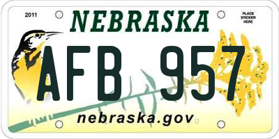 NE license plate AFB957