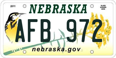 NE license plate AFB972