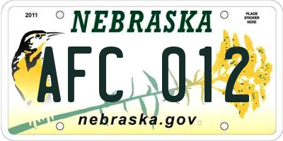 NE license plate AFC012