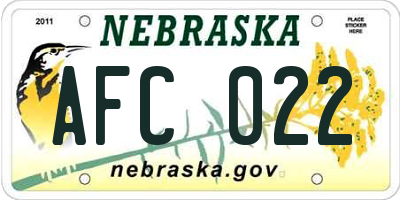NE license plate AFC022