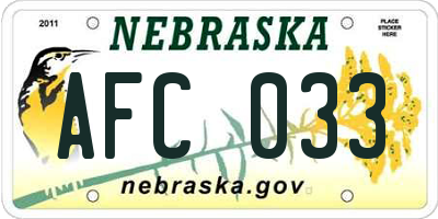 NE license plate AFC033