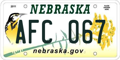 NE license plate AFC067
