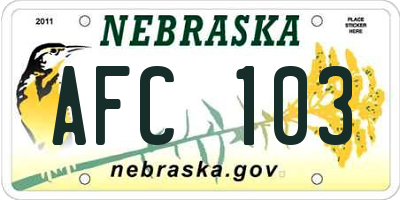 NE license plate AFC103