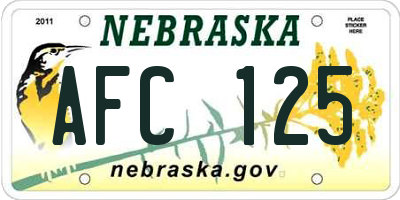 NE license plate AFC125