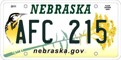NE license plate AFC215