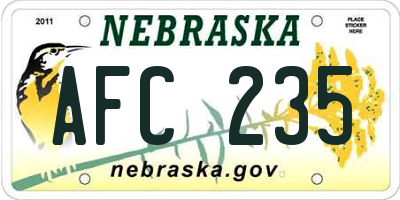NE license plate AFC235