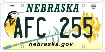 NE license plate AFC255