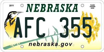 NE license plate AFC355