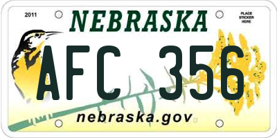 NE license plate AFC356