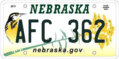 NE license plate AFC362