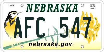NE license plate AFC547