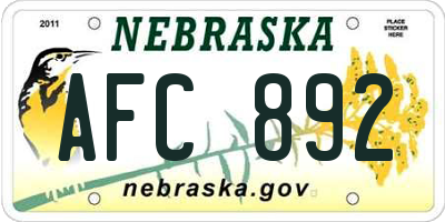 NE license plate AFC892