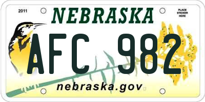 NE license plate AFC982
