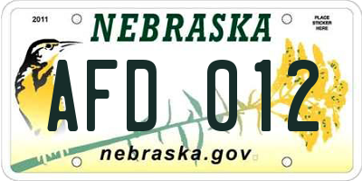 NE license plate AFD012