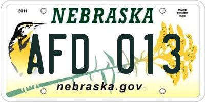 NE license plate AFD013