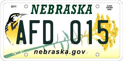 NE license plate AFD015