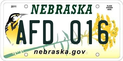 NE license plate AFD016