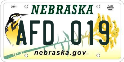 NE license plate AFD019