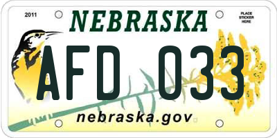 NE license plate AFD033