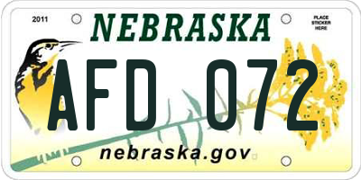 NE license plate AFD072