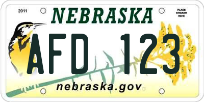 NE license plate AFD123