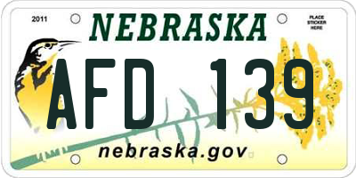 NE license plate AFD139