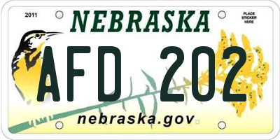 NE license plate AFD202