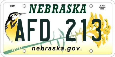 NE license plate AFD213