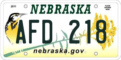 NE license plate AFD218