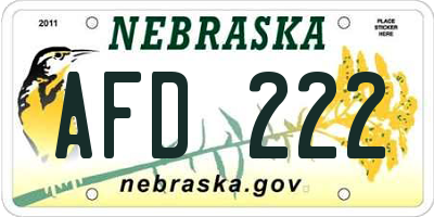 NE license plate AFD222