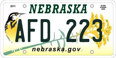 NE license plate AFD223