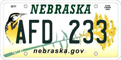 NE license plate AFD233