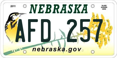 NE license plate AFD257