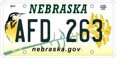 NE license plate AFD263