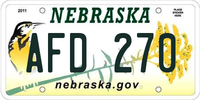 NE license plate AFD270