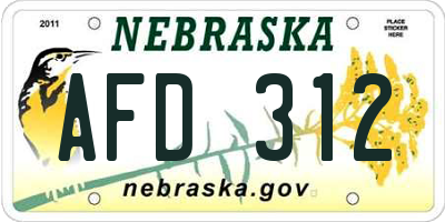 NE license plate AFD312